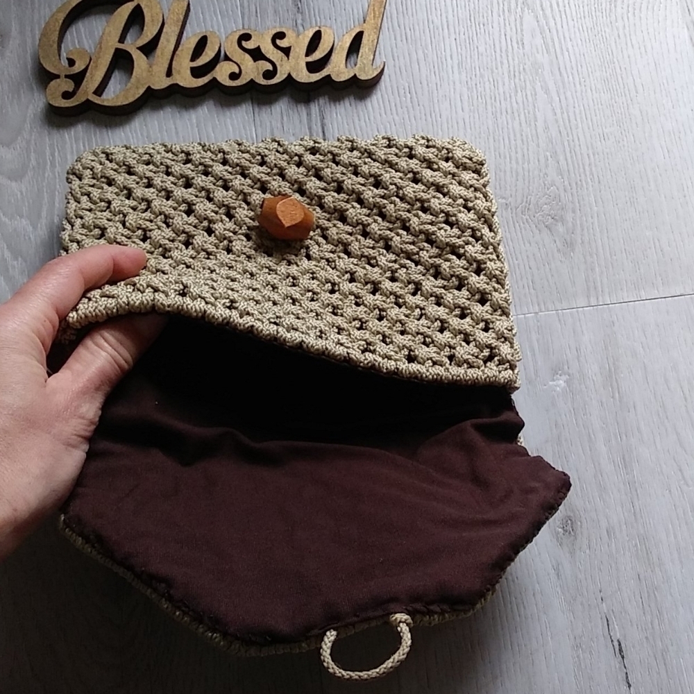 Crochet tan clutch‎ mini bag hand made boho - Picture 6 of 7